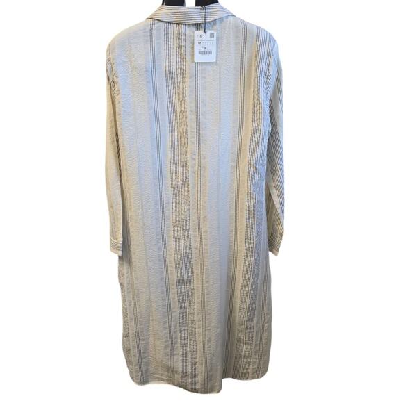 NWT Zara V Neck High Waisted Dress Striped Bow Cream Black Size Med Lightweight - Picture 6 of 11